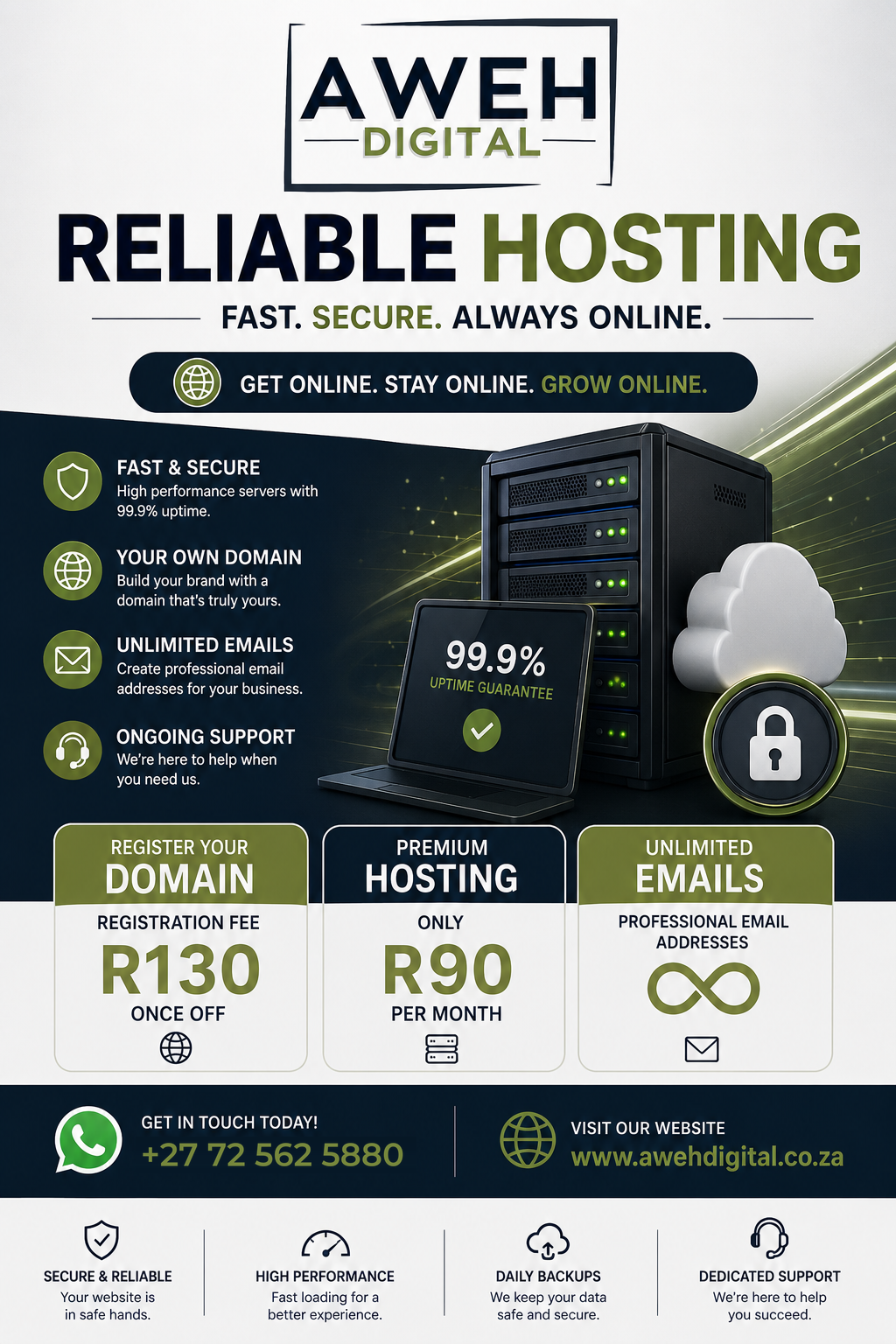Aweh Digital Reliable Hosting service flyer