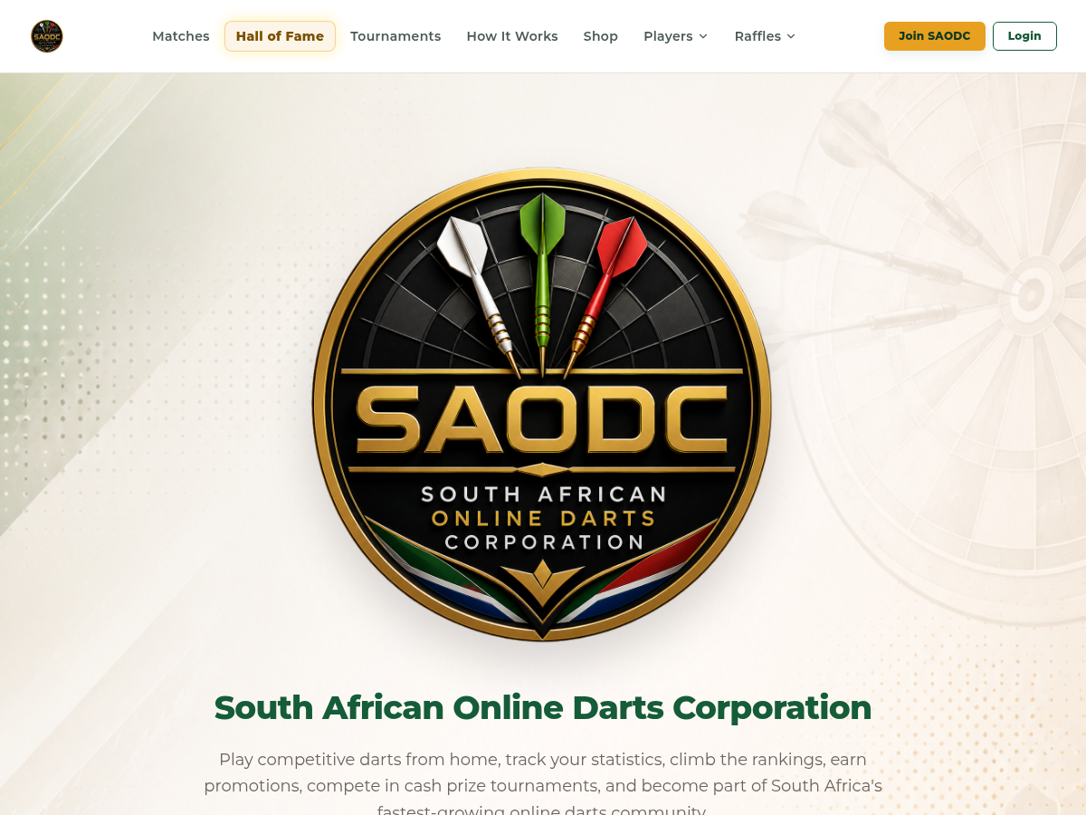 SAODC website, the proven darts platform behind ClubHost technology
